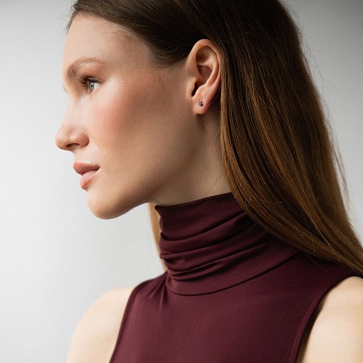 Золотые серьги - пусеты с черными бриллиантами сб0438y 8