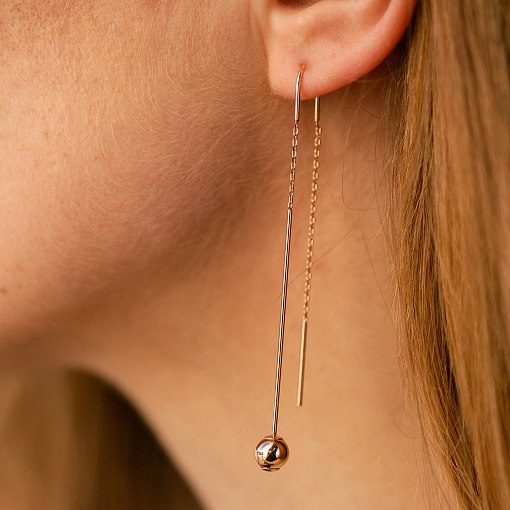 Золотые серьги "Шарики" на цепочке с08825 4