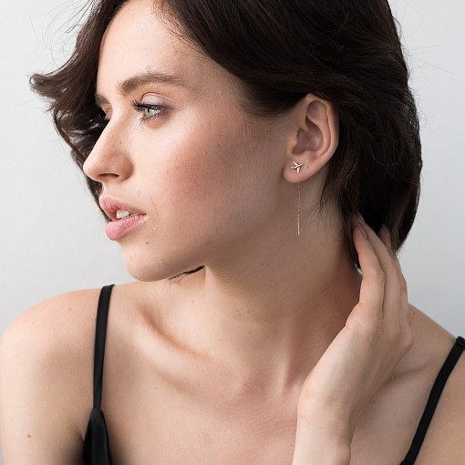 Серьги-протяжки в золоте "Самолетик" с06302 2