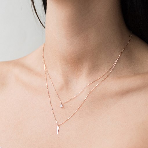 Двойное колье с фианитом в красном золоте кол01526 5