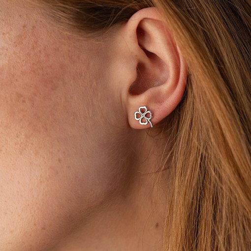 Серьги - пусеты "Клевер" в белом золоте с08276 4