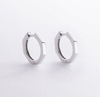Серьги - кольца "Геометрия" в белом золоте с08541