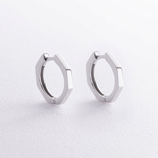 Серьги - кольца "Геометрия" в белом золоте с08541