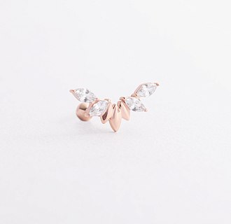 Одиночная золотая серьга в хрящ ушка (фианиты)  з40067ч