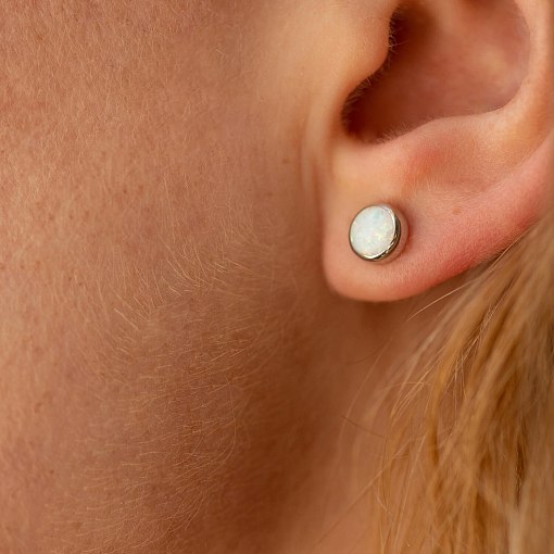 Золотые серьги-пусеты "Сияние" (синт. опал) 6 мм с05474 3