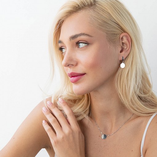 Серьги "Монетки" в белом золоте с07622 2