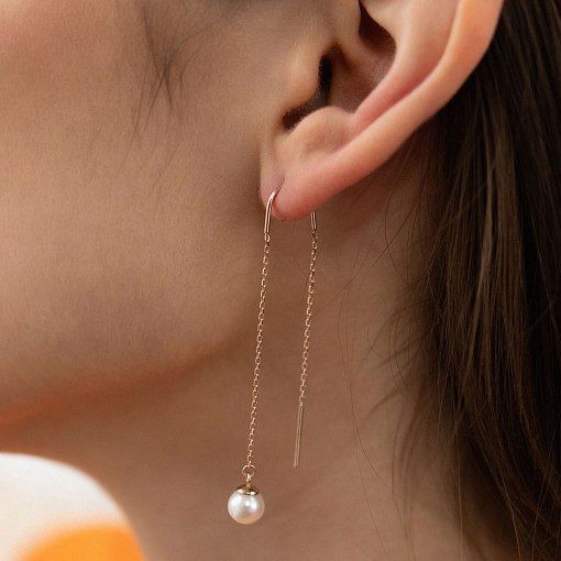 Серьги - протяжки с жемчугом (красное золото) с08268 2