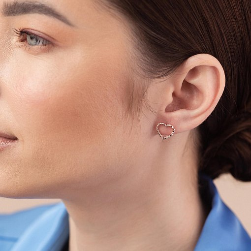 Серьги - пусеты "Сердечки" в красном золоте с08445 2