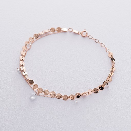 Двойной браслет Монетки с фианитами в красном золоте б04288