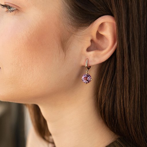 Золотые серьги "Влечение" с аметистом с05299 2