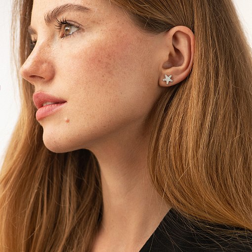 Серьги - пусеты "Цветочки" с бриллиантами (белое золото) 339651121 2