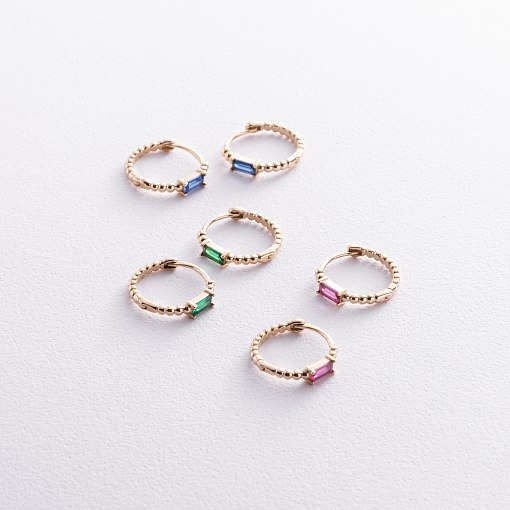 Золотые серьги - кольца "Аннабель" с синими фианитами с08498 7