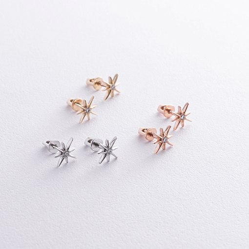 Золотые серьги - пусеты "Звезды метеориты" с фианитами с08596 6