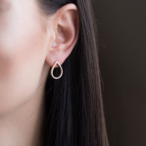 Серьги-пусеты Большие капельки в красном золоте 1.7*1.2 см с06315