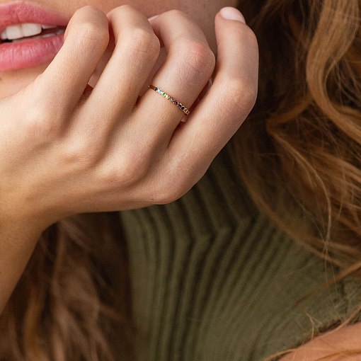 Каблучка з різнокольоровими фіанітами (жовте золото) к07162 9