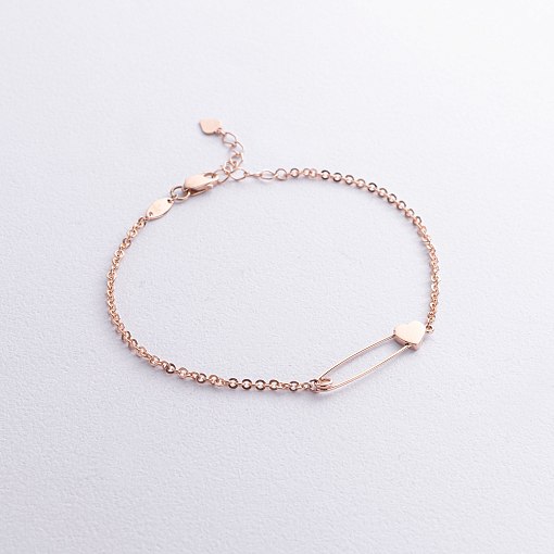 Браслет "Булавка с сердечком" в красном золоте б05447