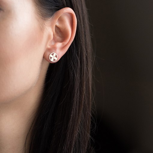 Серьги - пусеты "Клевер" в желтом золоте с06453 2