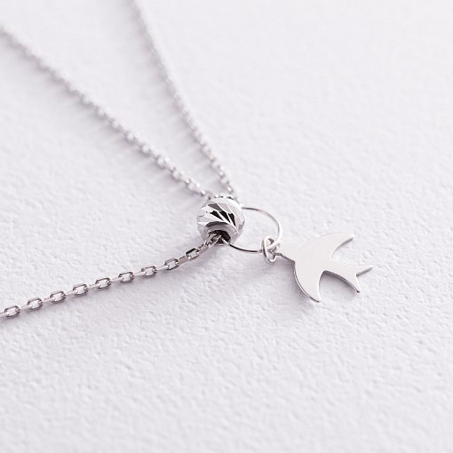 Колье "Ласточка" в белом золоте (фианит) кол01920 4