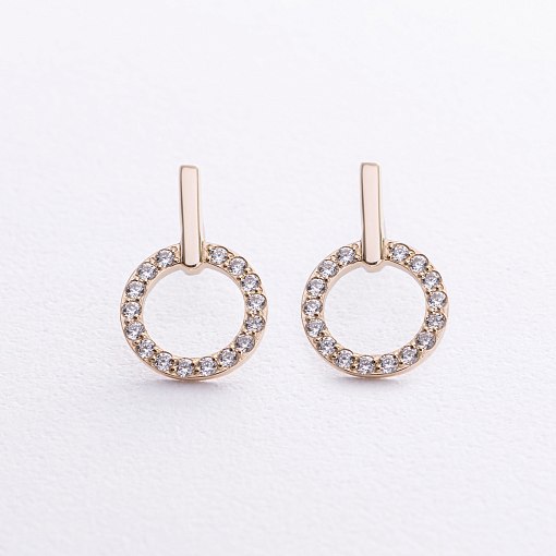 Серьги - пусеты "Tessa" с фианитами (желтое золото) с08729 2