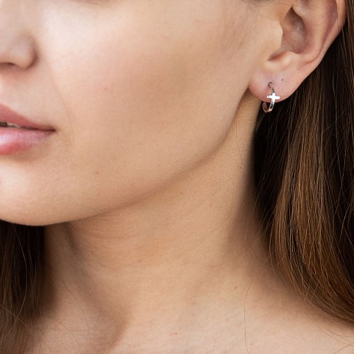 Серьги - пусеты "Крестики" в белом золоте с07012 5