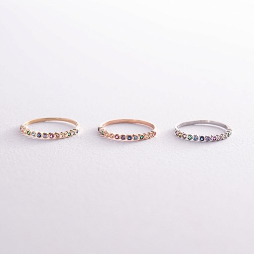 Каблучка з різнокольоровими фіанітами (жовте золото) к07162 10