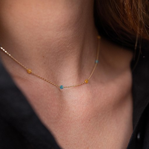 Колье "Вільна" в желтом золоте (голубые и желтые фианиты) кол02246 7