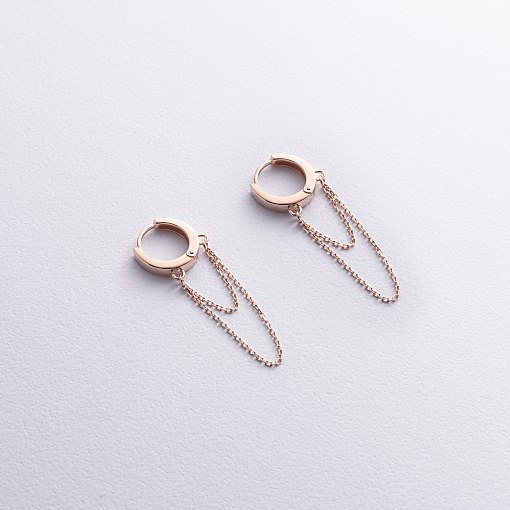 Золотые серьги - кольца с цепочками с08958 3