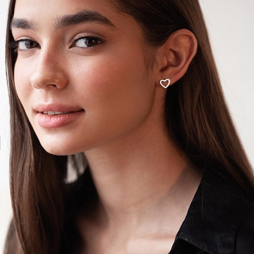 Серьги - пусеты "Сердечки" в белом золоте с08170 2