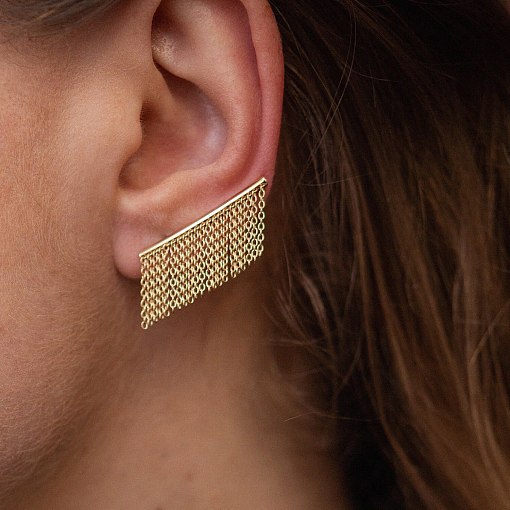 Серьги - клаймберы "Камилла" с цепочками (желтое золото) с08184 4