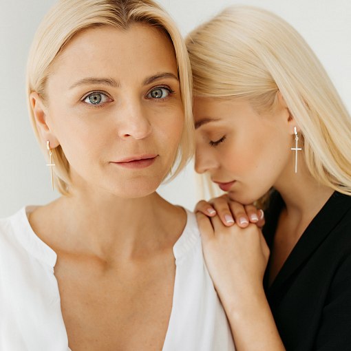 Серьги "Кресты" в желтом золоте с06747 5