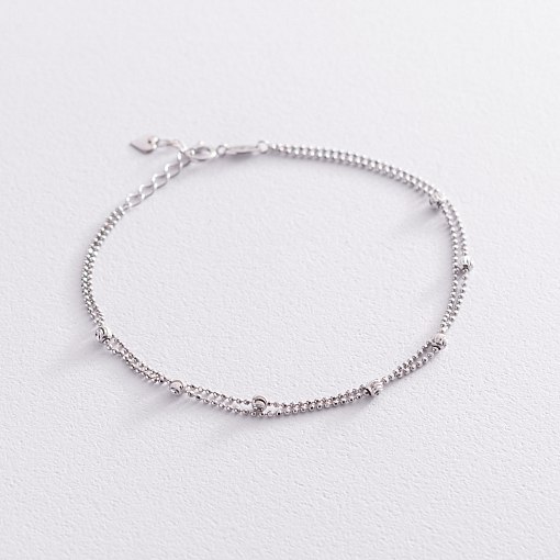 Двойной браслет "Шарики" в белом золоте б04757