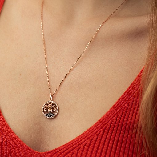 Кулон "Древо жизни" с фианитами (красное золото) п03830 2