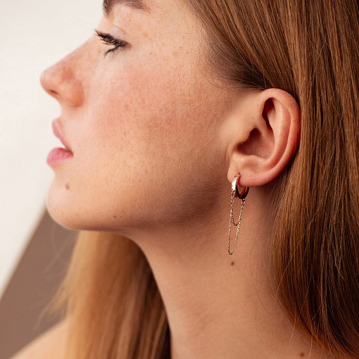 Золотые серьги - кольца с цепочками с08958 2