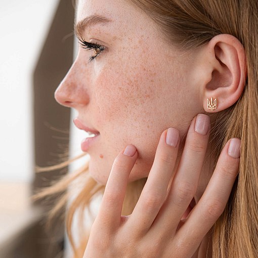 Золотые серьги - пусеты "Герб Украины - Тризуб" с07958 6