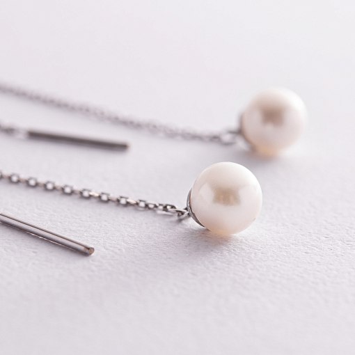 Серьги - протяжки с жемчугом (белое золото) с08267 4