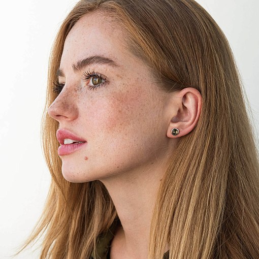 Золотые серьги-пусеты Точечки дымчатый кварц с06297 3