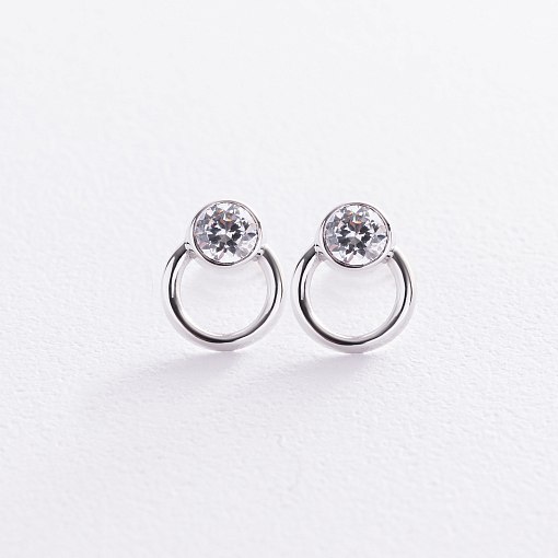 Серьги - пусеты "Эйприл" с фианитами (белое золото) с08495