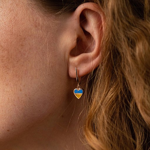 Серьги "С Украиной в сердце" в красном золоте (голубая и желтая эмаль) с08098 4