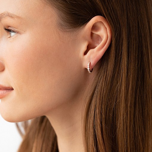 Серьги - кольца с фианитами (красное золото) с09170 4