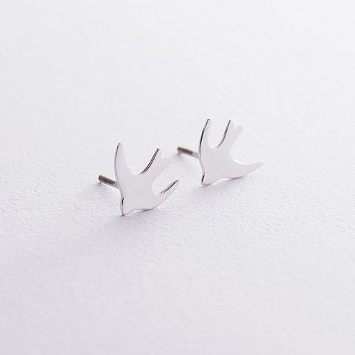 Серьги-пусеты "Птички" в белом золоте с06409