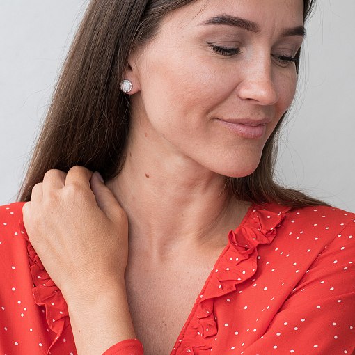 Золотые серьги-пусеты "Сияние" (им. опал, фианит) 10 мм с06326 4