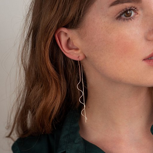 Серьги - протяжки "Милли" в красном золоте с07380 2