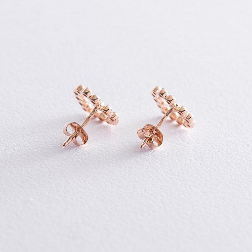 Золотые серьги-пусеты "Влюбленные сердца" с06887 5