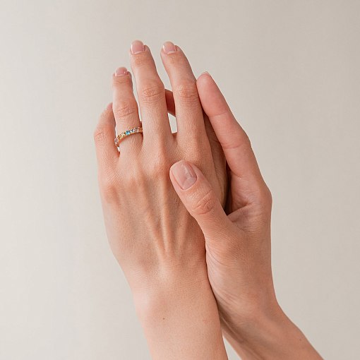 Золотое кольцо с дорожкой разноцветных натуральных камней к07526 2