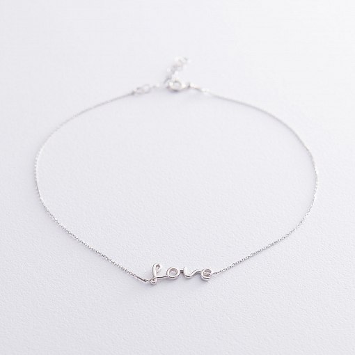 Браслет на ногу "Love" в белом золоте б04394