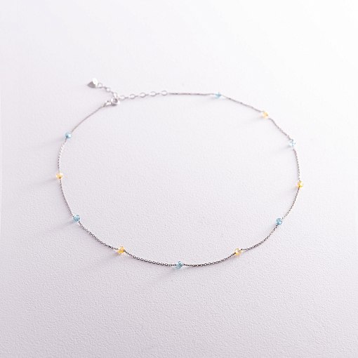 Колье "Вільна" в белом золоте (голубые и желтые фианиты) кол02292