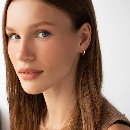 Серьги - кольца с фианитами (красное золото) с09170 5