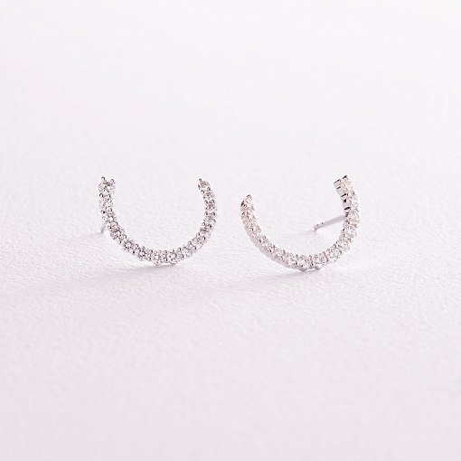 Золотые серьги - пусеты "Лунница" с бриллиантами сб0411cha 8