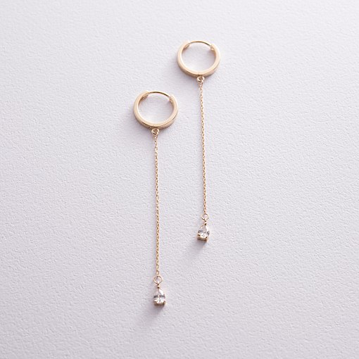 Серьги - кольца "Капельки"  с фианитами (желтое золото) с08352