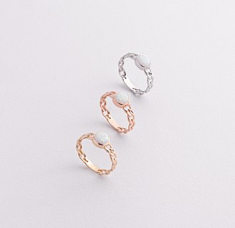 Кольцо "Цепочка" с синт. опалом (белое золото) к08298 №4